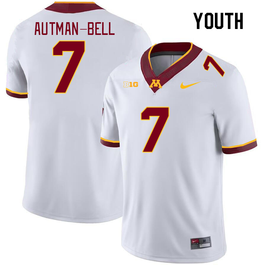 Youth #7 Chris Autman-Bell Minnesota Golden Gophers College Football Jerseys Stitched-White